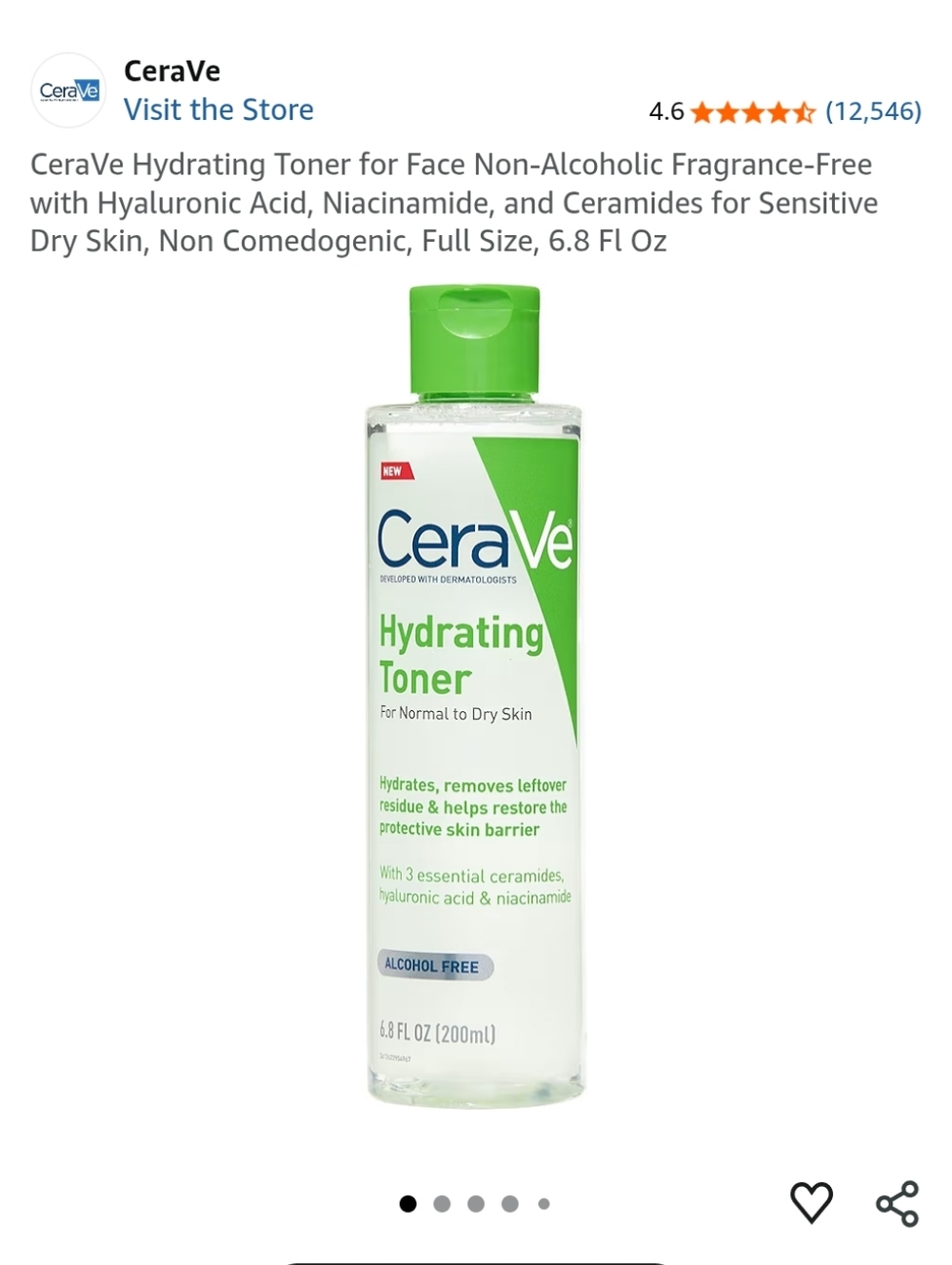 CeraVe Hydrating Toner Face Non-Alcoholic Fragrance-Free with Hyaluronic Acid